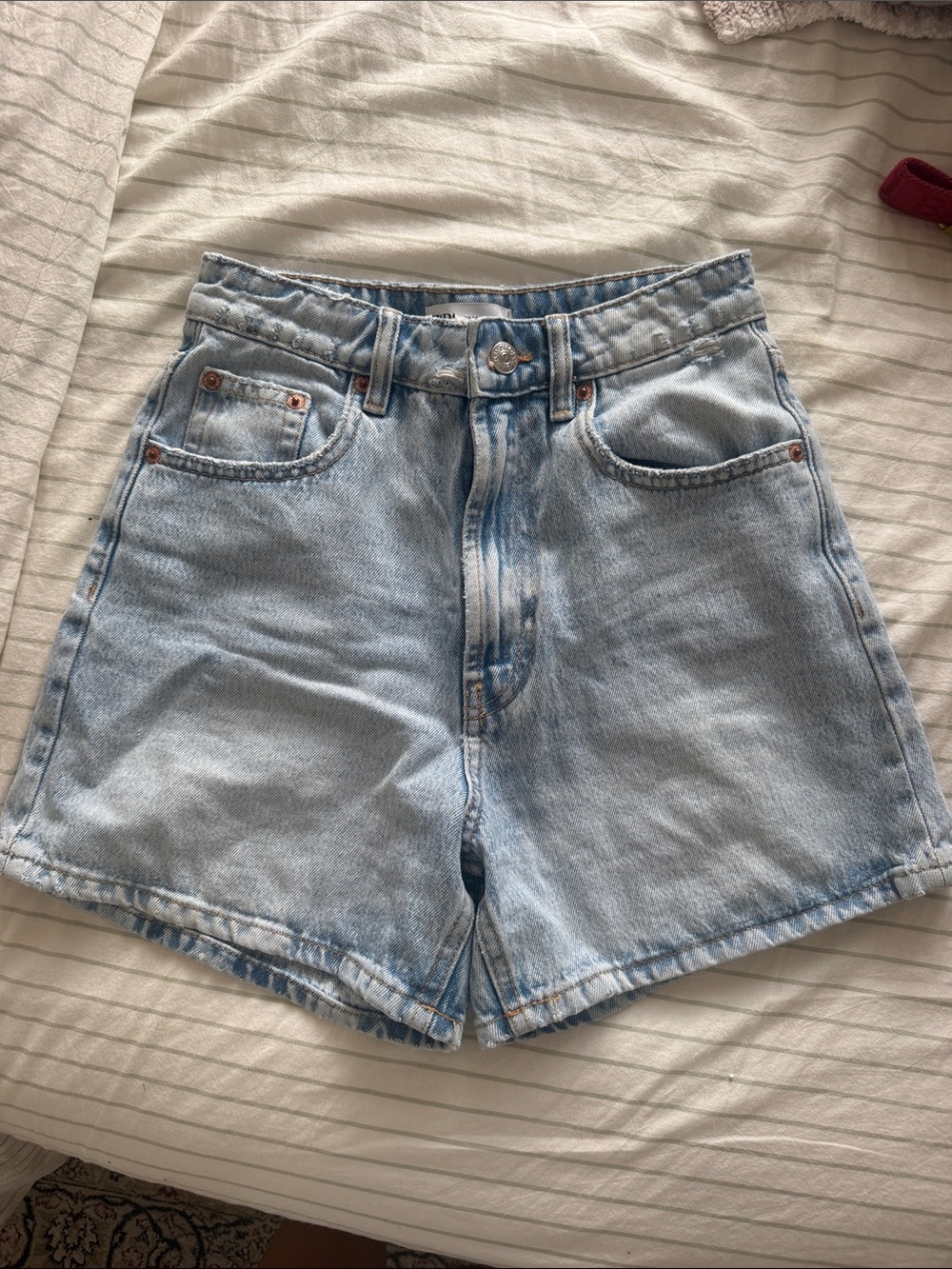 Zara Light Blue High-Waist Denim Jean Shorts